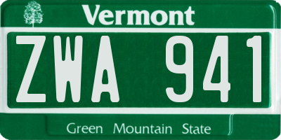 VT license plate ZWA941