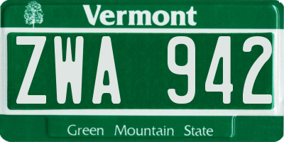 VT license plate ZWA942