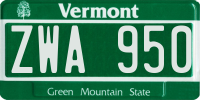 VT license plate ZWA950