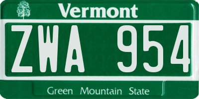 VT license plate ZWA954