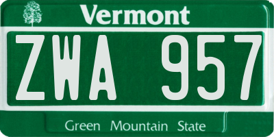 VT license plate ZWA957