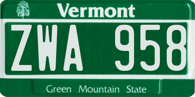 VT license plate ZWA958