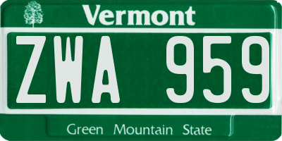 VT license plate ZWA959