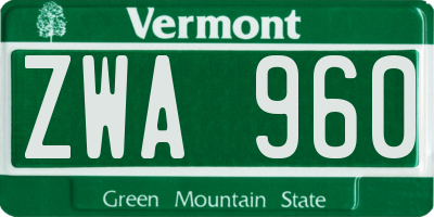 VT license plate ZWA960