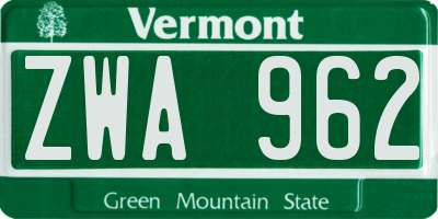 VT license plate ZWA962