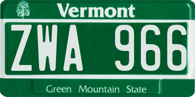 VT license plate ZWA966
