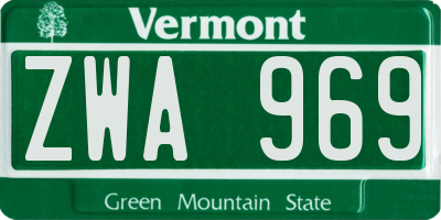 VT license plate ZWA969