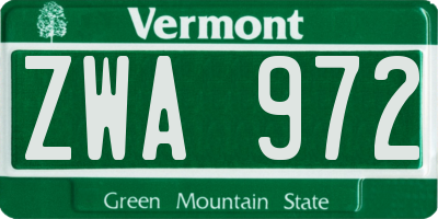 VT license plate ZWA972