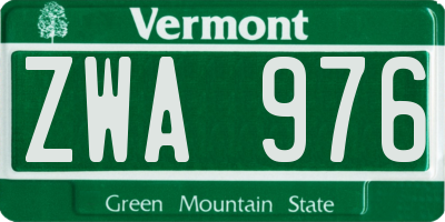 VT license plate ZWA976