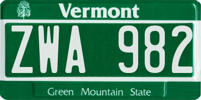 VT license plate ZWA982