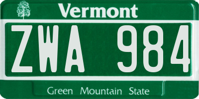 VT license plate ZWA984