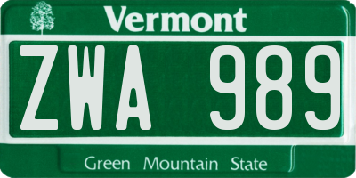 VT license plate ZWA989