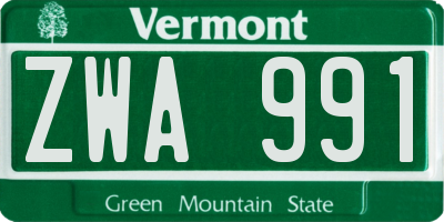 VT license plate ZWA991