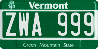 VT license plate ZWA999