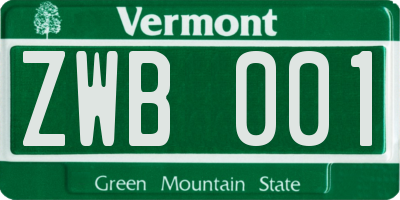 VT license plate ZWB001