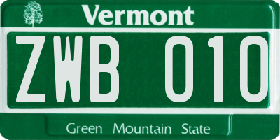 VT license plate ZWB010