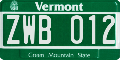 VT license plate ZWB012
