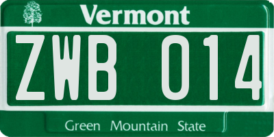 VT license plate ZWB014