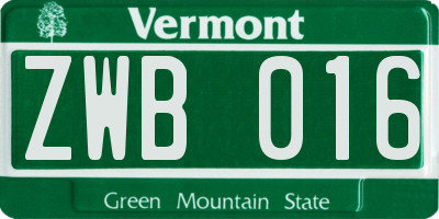 VT license plate ZWB016