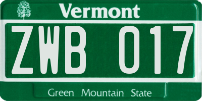 VT license plate ZWB017