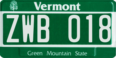 VT license plate ZWB018