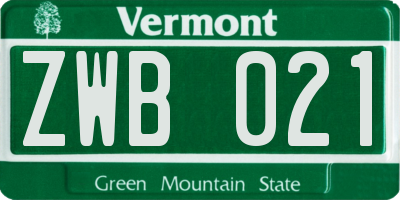 VT license plate ZWB021