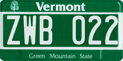 VT license plate ZWB022