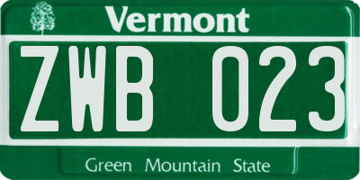 VT license plate ZWB023