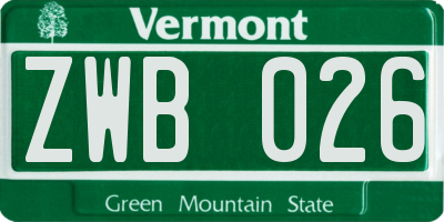 VT license plate ZWB026