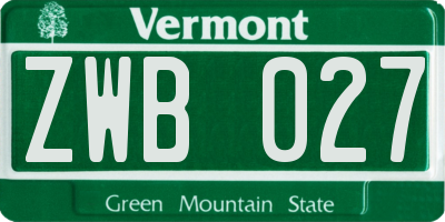 VT license plate ZWB027