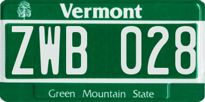 VT license plate ZWB028