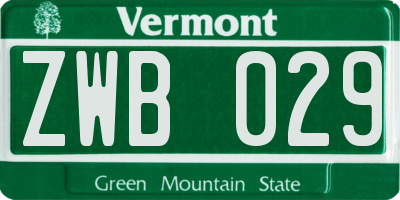 VT license plate ZWB029