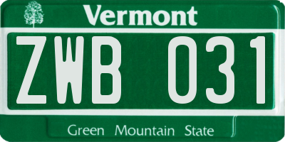 VT license plate ZWB031