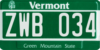 VT license plate ZWB034