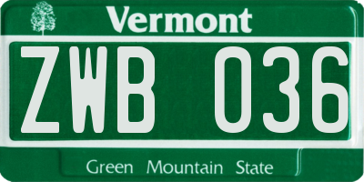 VT license plate ZWB036