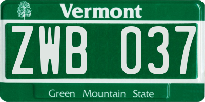 VT license plate ZWB037