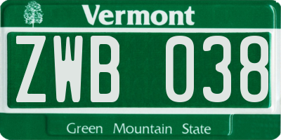 VT license plate ZWB038