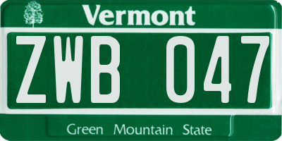 VT license plate ZWB047