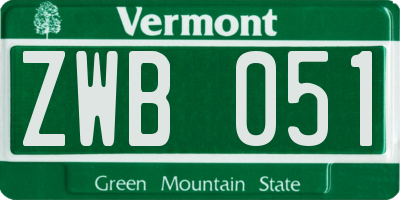 VT license plate ZWB051