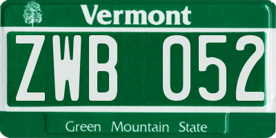 VT license plate ZWB052
