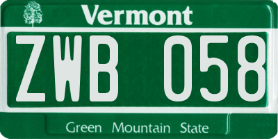 VT license plate ZWB058