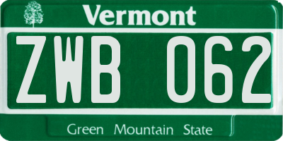 VT license plate ZWB062