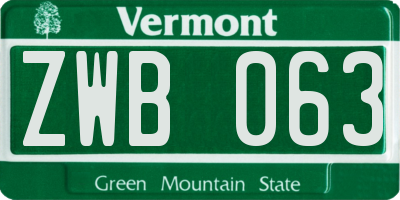 VT license plate ZWB063