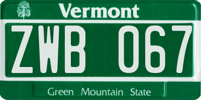 VT license plate ZWB067