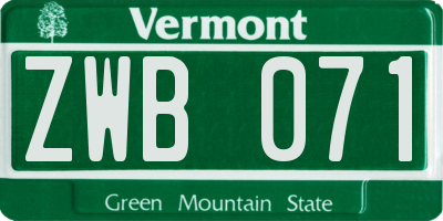 VT license plate ZWB071