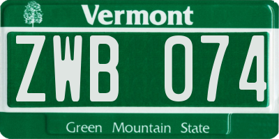 VT license plate ZWB074