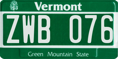VT license plate ZWB076