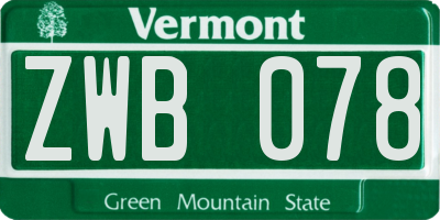 VT license plate ZWB078
