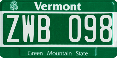 VT license plate ZWB098