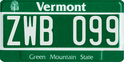 VT license plate ZWB099